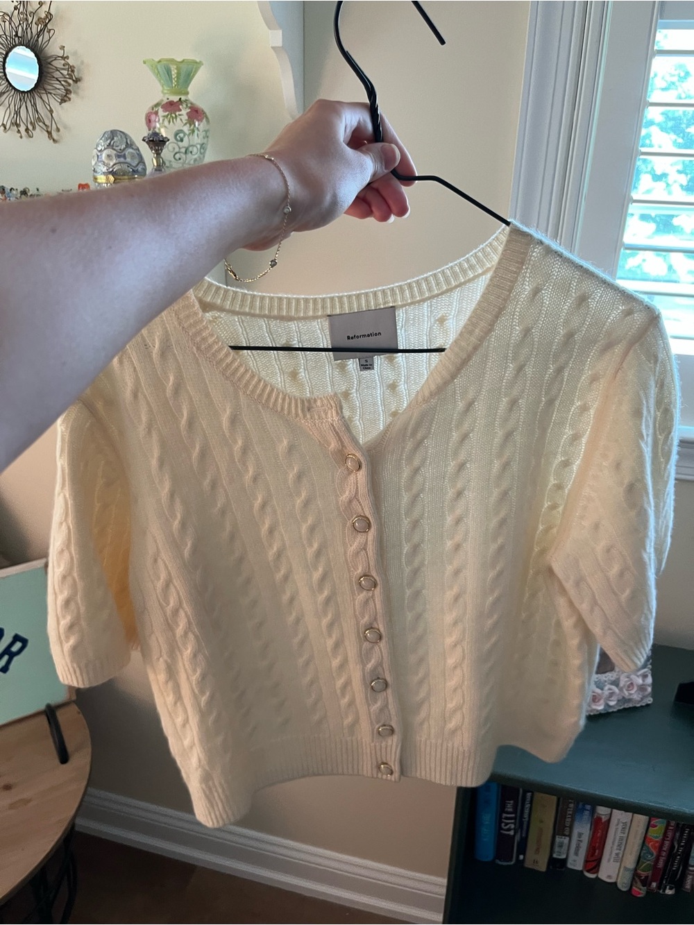 Reformation Short Sleeve Cable Knit Short Sleeve Sweater Cardigan